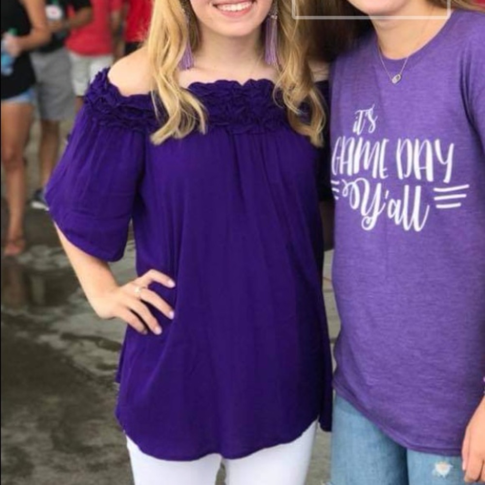 Purple off the shoulder blouse